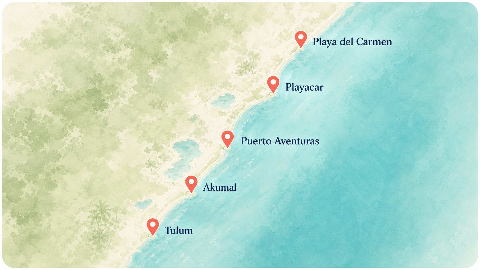 Clima Maya coverage map for Playa del Carmen, Puerto Aventuras, Akumal, and Tulum