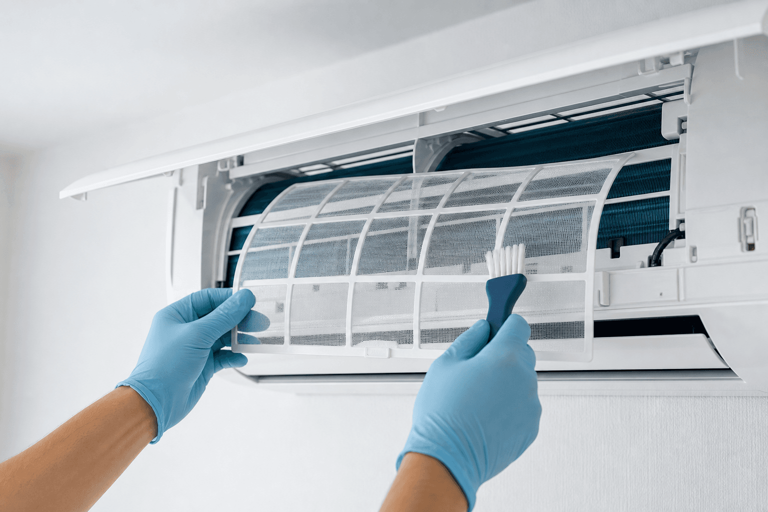 A mini-split AC unit ready for service